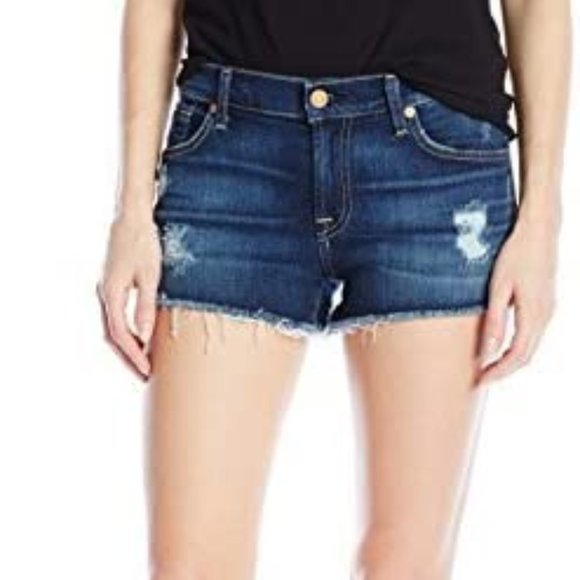 7 For All Mankind Women's Cut Off Jean Short Holes Sunnyvale Medium Heritage 28 - Picture 1 of 2